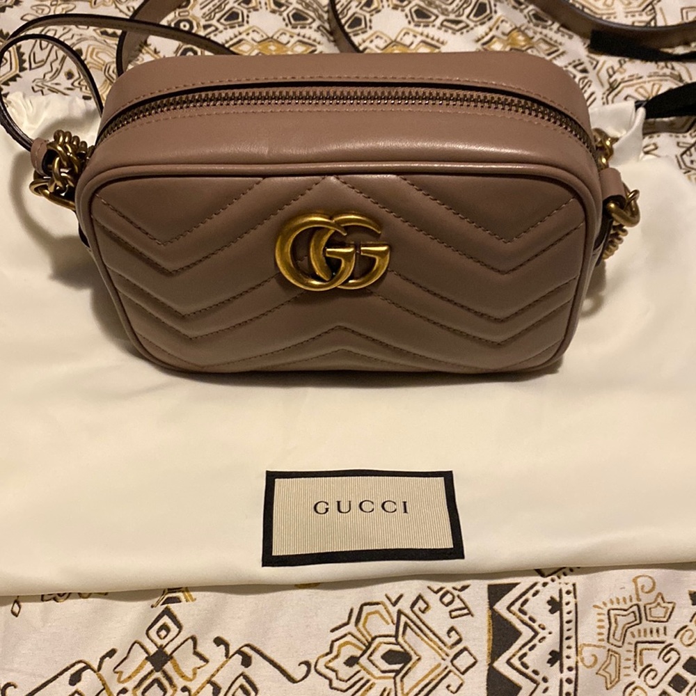 Gucci Marmont Mini Matelasse in Dusty Rose.